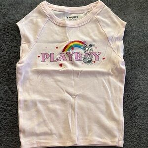 PLAYBOY Pink Tank with Rainbow and Bunny Design